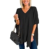 Pinclodly Womens Poncho Sweater Women V Neck Ponchos and Wraps Batwing Sleeveless Shawl Pullover Sweaters Women's Clothing