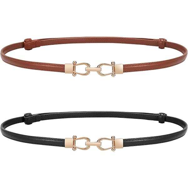 TRIWORKS 2 Pack Skinny Leather Belts for Women Thin Waist  display picture 1