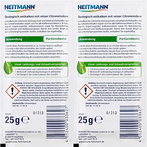 Amazon Com Organic Decalcifier Organic Descaler Descaling Solution For Coffee Espresso Machines 10 X 25 G Bags Heitmann Germany Kitchen Dining