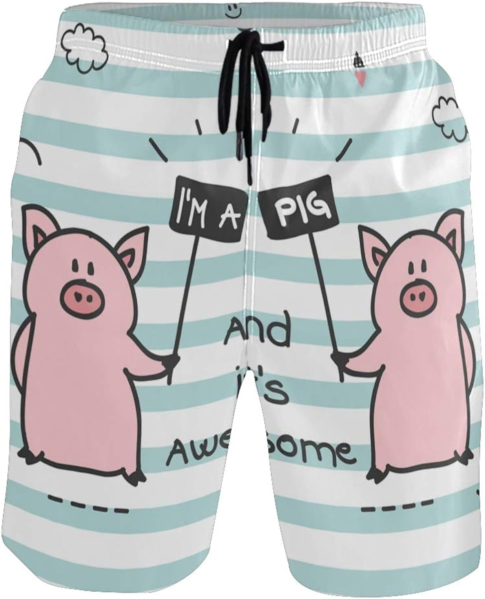 LKZNT Men's Quick Dry Swim Trunks Swimming Watershort Doodle Pigs Board