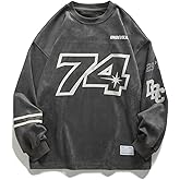 Evepaster Mens Oversized Sweatshirt Letter Print Vintage Crewneck Long Sleeve Loose Graphic Pullover Tops Unisex Streetwear