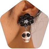 Halloween Sugar Skull Earrings for Women Gothic Black Red Flower Skeleton Dangle Drop Earring Spooky Halloween Costumes Accessories Jewelry