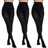 oeat 3 Pairs Women's 80 Denier Opaque Soft Tights - Solid Color High Waist Control Top Pantyhose for Women