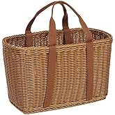 Wicker Shopping Basket with Handles – Reusable Handwoven Market Basket for Groceries, Farmers Market, Foraging, Picnic, Flower Gathering & Home Storage – Lightweight Wicker Tote (L)