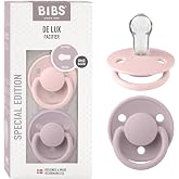 BIBS Pacifiers OneSize | 2-Pack Soothers | BPA-Free Symmetrical Nipple | Made in Denmark | Blossom/Dusky Lilac De Lux Pacifier