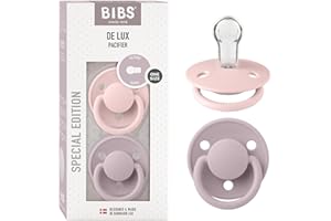 BIBS Pacifiers OneSize | 2-Pack Soothers | BPA-Free Symmetrical Nipple | Made in Denmark | Blossom/Dusky Lilac De Lux Pacifier