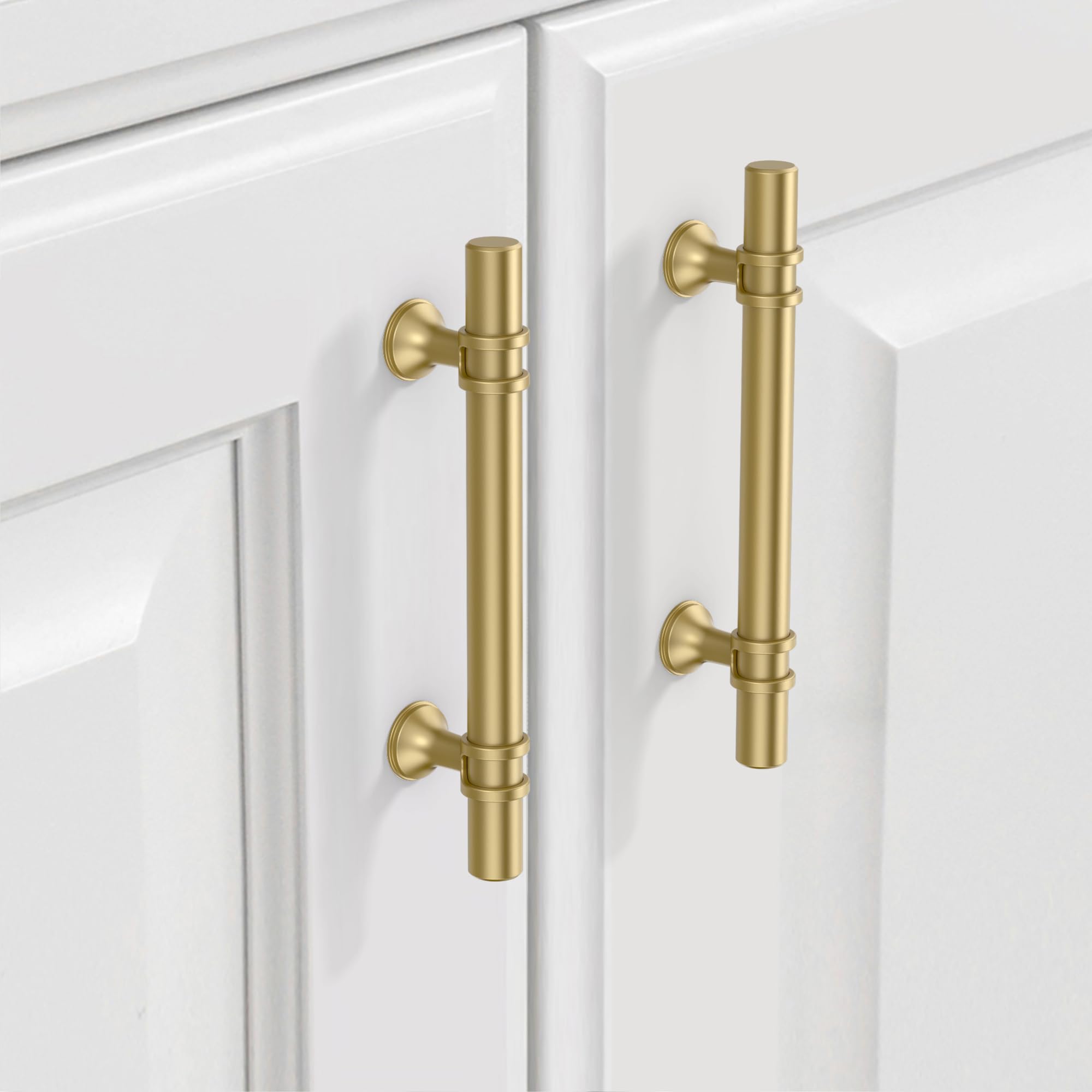 9BUILD 10 Pack 96mm Brushed Gold Kitchen Handles: Modern L-Shaped Cabinet, Drawer, Door & Wardrobe Knobs - Zinc Alloy Gold Finish - 10 Pieces