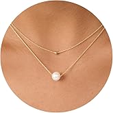 GUOKE Pearl Necklaces for Women, 14k Gold Plated Dainty Pearl Necklace Simple Jewelry for Daily Wear