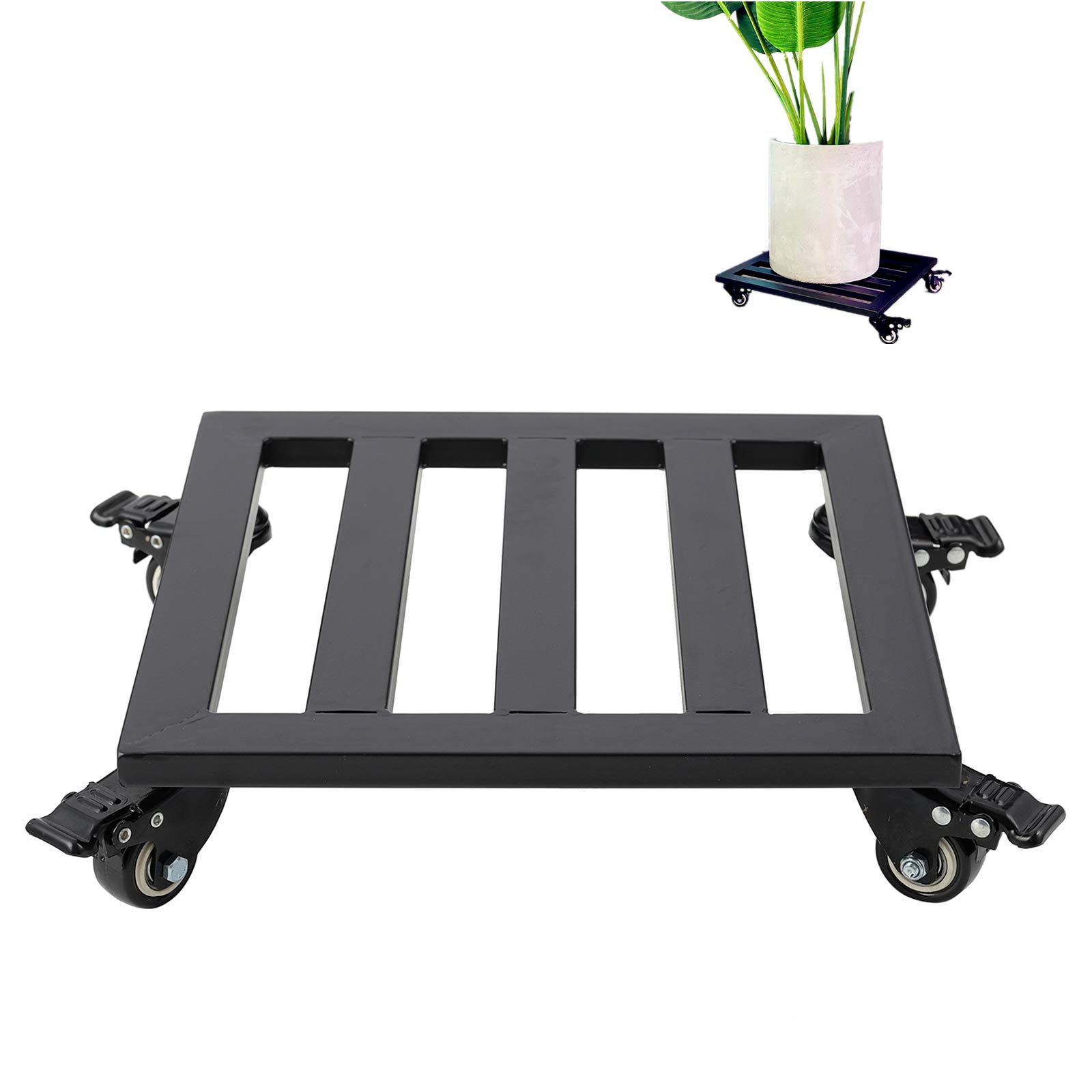 HOME COMPOSER 25cm Square Metal Plant Pot Roller Stand with Wheels, Utility Black Heavy Duty Plant Rolling Caddy Wheeled Coaster with Brake, Max Load 120Kg