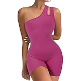 VUTRU Womens Sexy One Piece One Shoulder Two Halters Sleeveless Bodycon Shorts Jumpsuits Bodysuit Ribbed Sports Romper