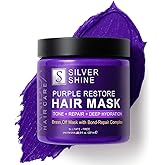 Deep Conditioning Silver Shine Purple Hair Mask for Gray Hair, Purple Toner for Brassy, Bleached, Silver, or Color Treated Hair, Restore Moisture & Brighten Dull Hair, Sulfate Free, Made in USA, 8oz