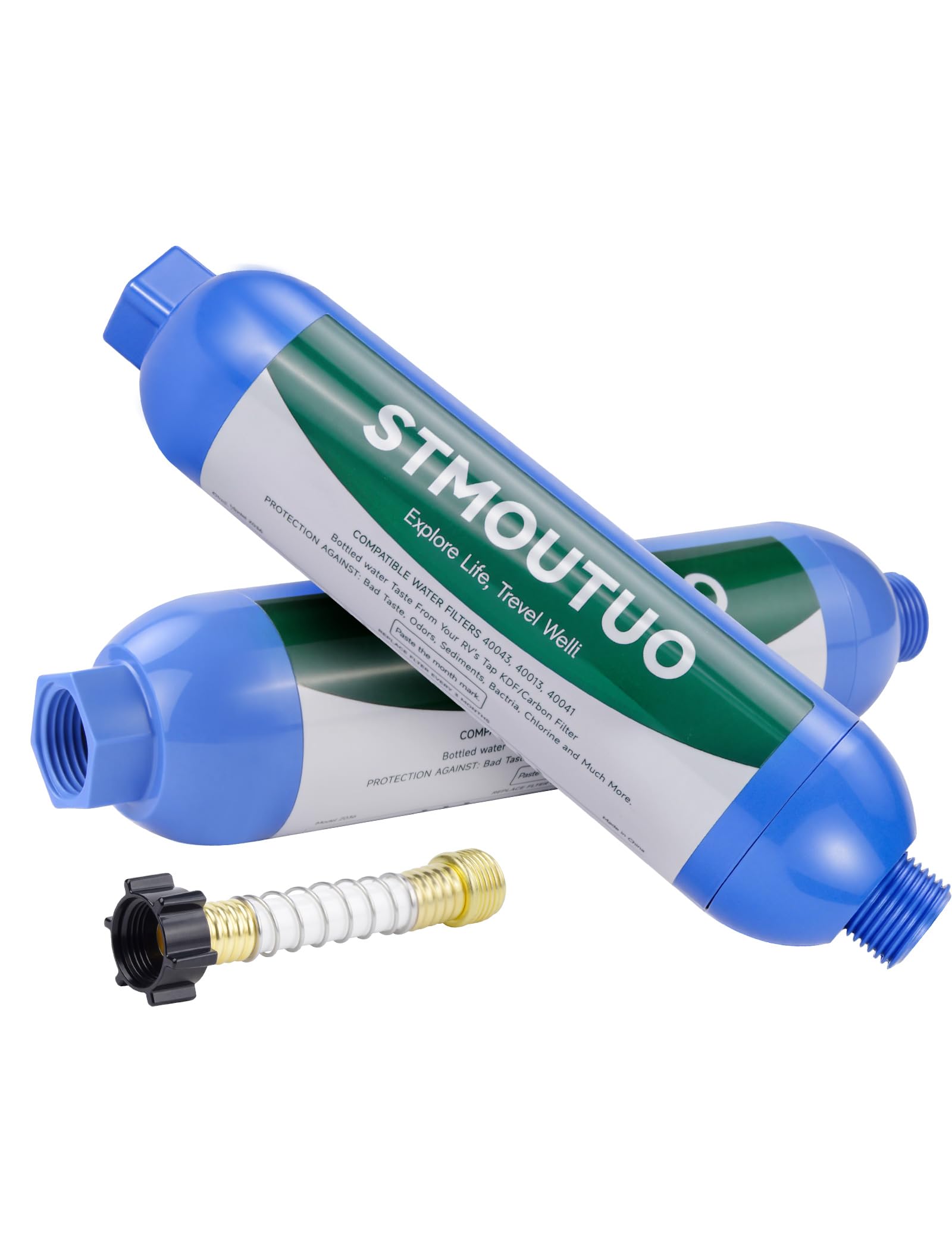Photo 1 of STMOUTUO RV Water Filter with Flexible Hose Protector - Greatly Reduces Bad Taste, Chlorine, Odor, Rust & Sediment - Inline Water Hose Filter for RV Camper, Boat, Garden & Pool - 2 Pack