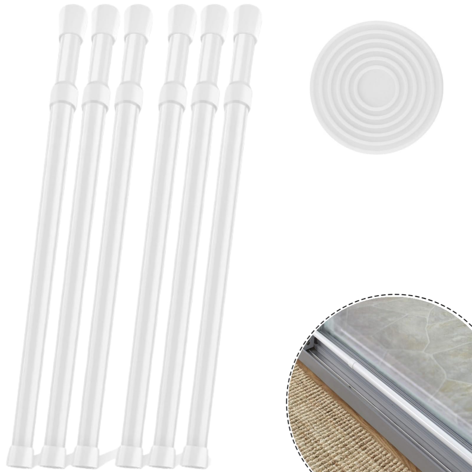 Photo 1 of KUANVE 6 Pack Window Security Bars 15.7" to 27.5" Adjustable Sliding Glass Door Lock Bars Window Safety Lock Bar Stopper with Rubber Tips for Home, 0.87" in Diameter