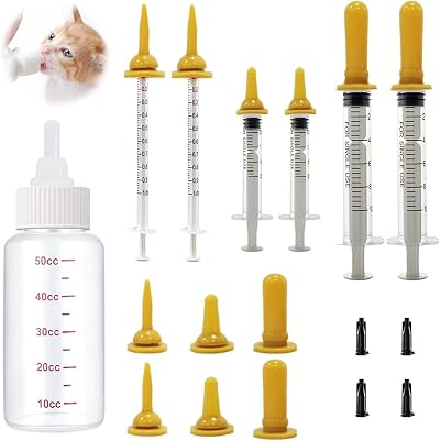 GingerUPer Puppy Kitten Feeding Bottle Set with Nipples and Syringes 50ml