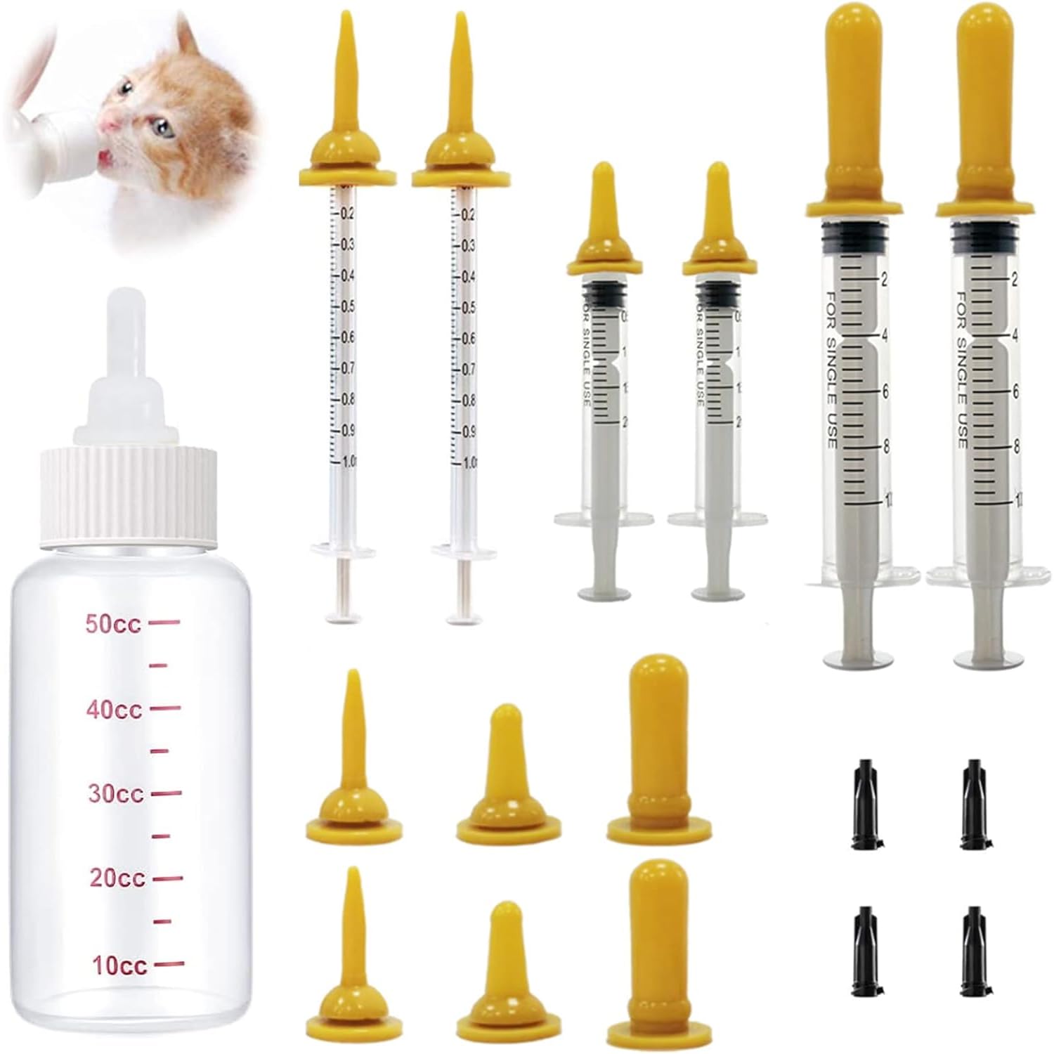 GingerUPer Kitten Bottle,Puppy Syringe Feeder,Pet Feeding Bottle with Nipple Feeding Needle Tubing for Puppy Kitten Squirrels and Other Newborn Pets,Puppy Kitten Whelping Kit