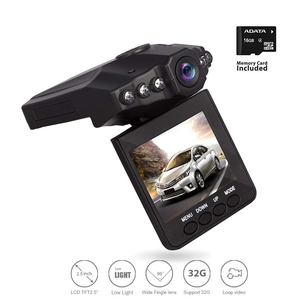Dash Video, Dash Cam for Cars with Night Vision/HD IR Dash Cam 270 Degrees Rotatable Camera Video Recorder/Traffic Dashboard Camcorder Loop Recording 6Lights (Camera & SD Card)