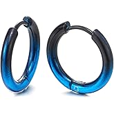 Pair Stainless Steel Oxidized Plain Circle Huggie Hinged Hoop Earrings for Men Women