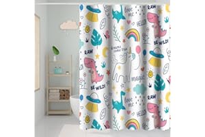Umpoo Dreamy Theme Bathroom Shower Curtain Cartoon Dino Dinosaur Rainbow Magical Shower Curtain with Hooks Waterproof Fabric Polyester Shower Curtain for Kids Girls Bath Decorative, 72x96 Inch