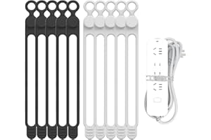 UMUST Silicone Cable Straps, 10pcs Extra-Long Reusable Hanging Organizer for Cables, Kitchen, Home, School (Black & White)