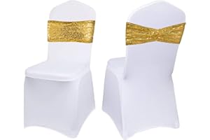 SquarePie Sequin Chair Sashes 30 Pack - Gold Decorative Sashes Bands for Wedding Party Decoration, Seuqin Fabric Bow for Banquet Reception Chairs