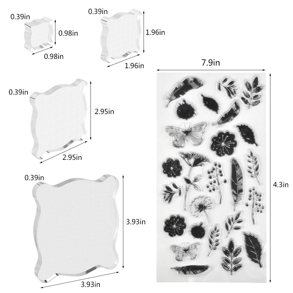 Yolyoo Acrylic Stamp Blocks with Grid Lines Clear Stamping Blocks Set and 1 Sheet Clear Silicone Seal Stamps for for Scrapbooking Crafts Making
