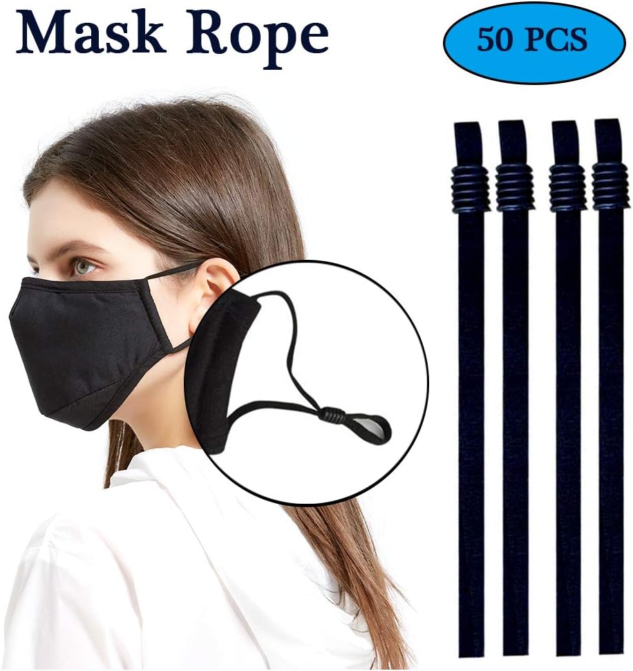TOOVREN Elastic band cord for masks with Adjustable Buckle Earloop Stretch Fabric Sewing Elastic String 5mm for Tie Lanyard Rope for DIY Face Mask Making Supplies (Black-50 PCS)