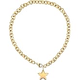 Gsbnjuy Chunky Gold Star Heart Pendant Necklace for Women Thick Chain Choker Trendy Jewelry Vintage Gold Star Necklace For Gifts On Birthday Holidays