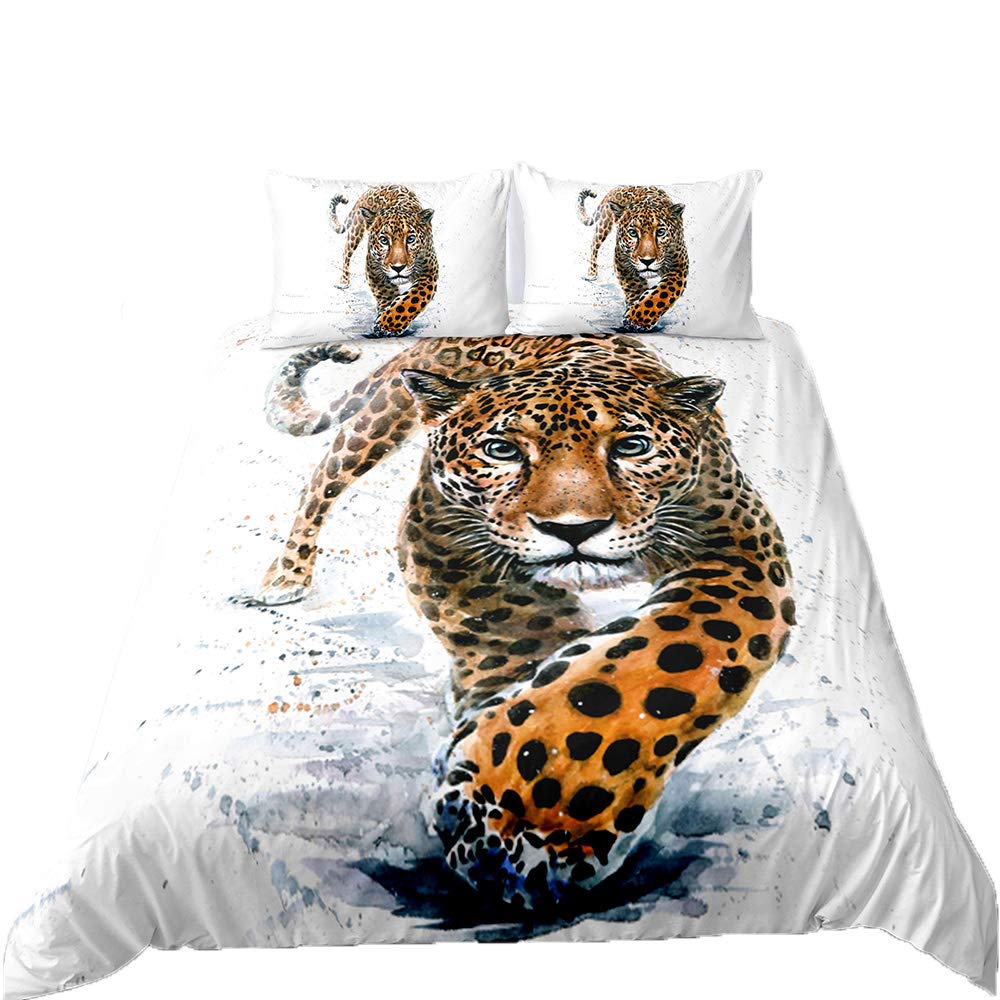 Loussiesd Boys Kids Leopard Comforter Cover Set King Fierce Cheetah Duvet Cover Safari Wild Animal Printed Bed Cover, Teens Bedroom Decorative 3 Piece Bedding Set with 2 Pillow Sham