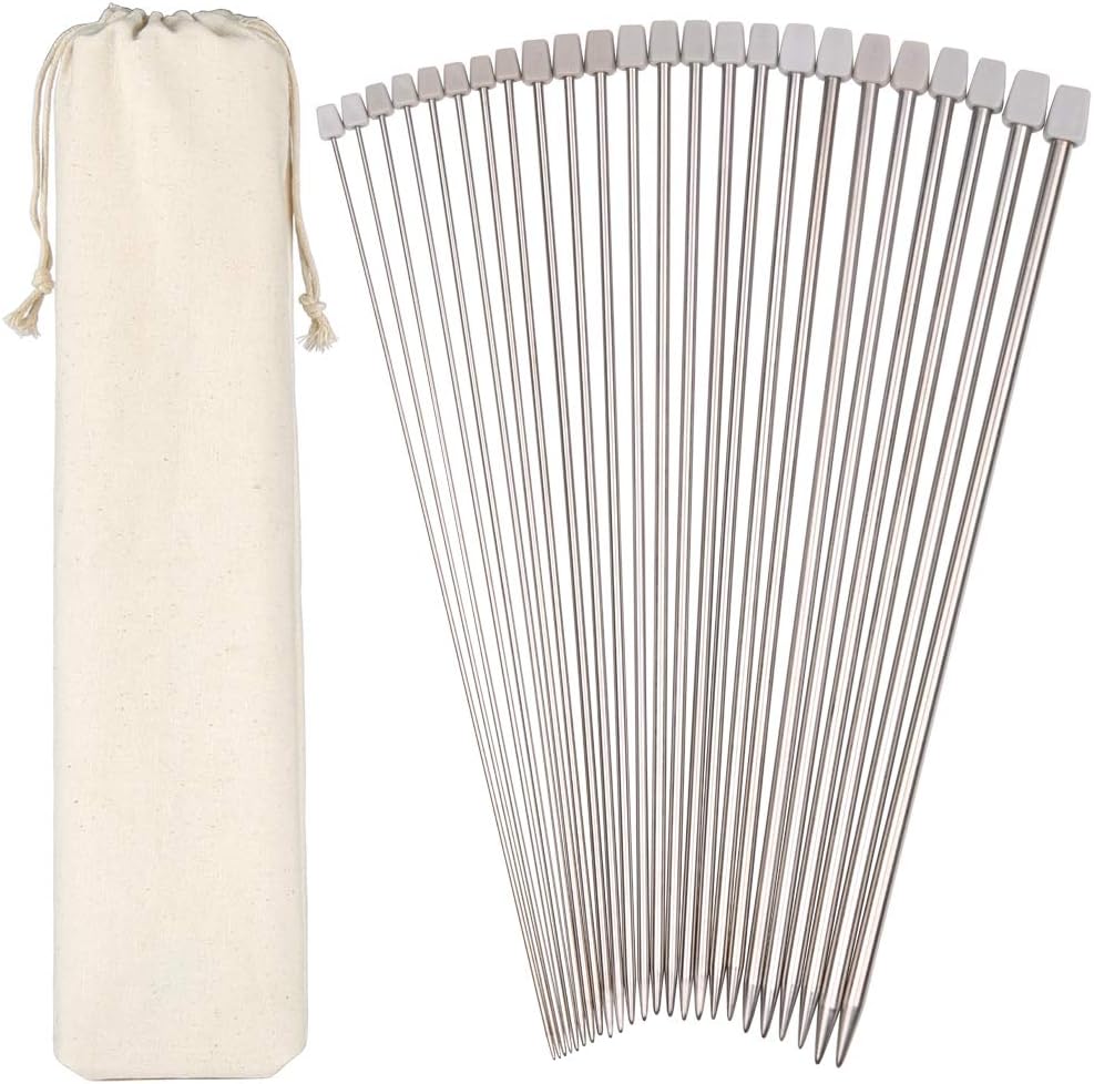 H&S 11 Pairs Stainless Steel Single-Pointed Knitting Needles Set 2.0–8.0mm