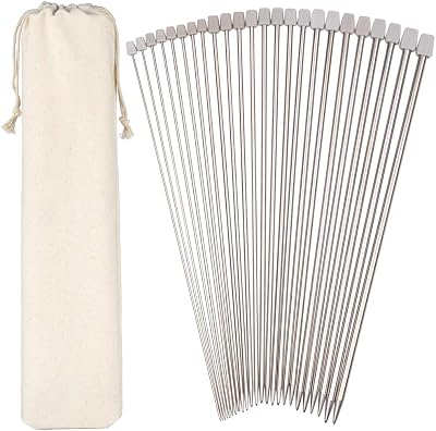 H&S 11 Pairs Stainless Steel Single-Pointed Knitting Needles Set 2.0–8.0mm