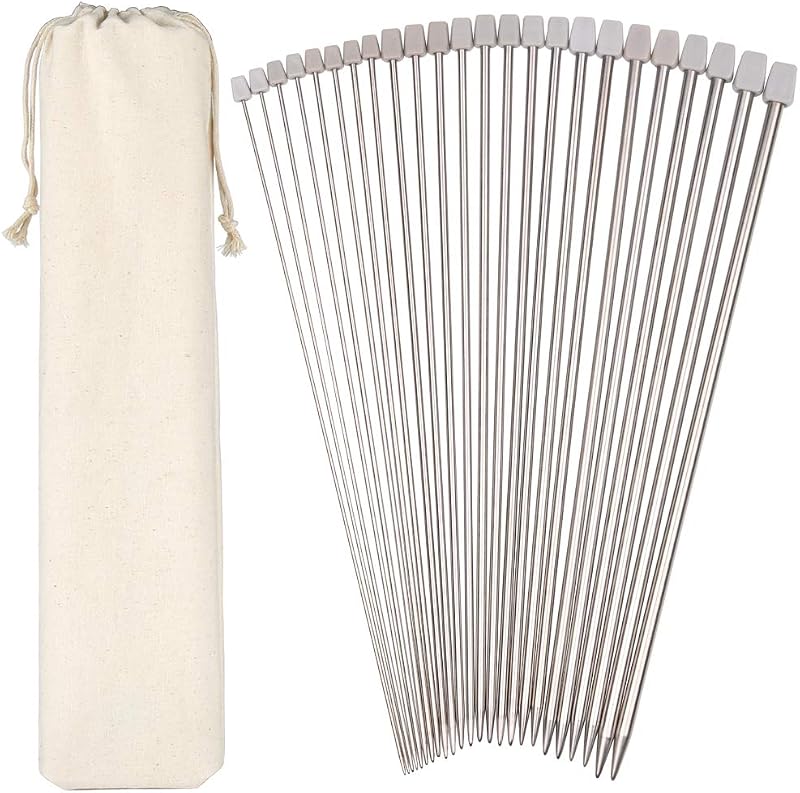 H&S 11 Pairs Stainless Steel Single-Pointed Knitting Needles Set 2.0–8.0mm