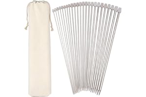 H&S Knitting Needles Set for Beginners Knitting Accessories - 11 Pairs of Stainless Steel Knitting Needles with Firm Grip Handle - Single Pointed Needle Set with Pouch for Easy Storage