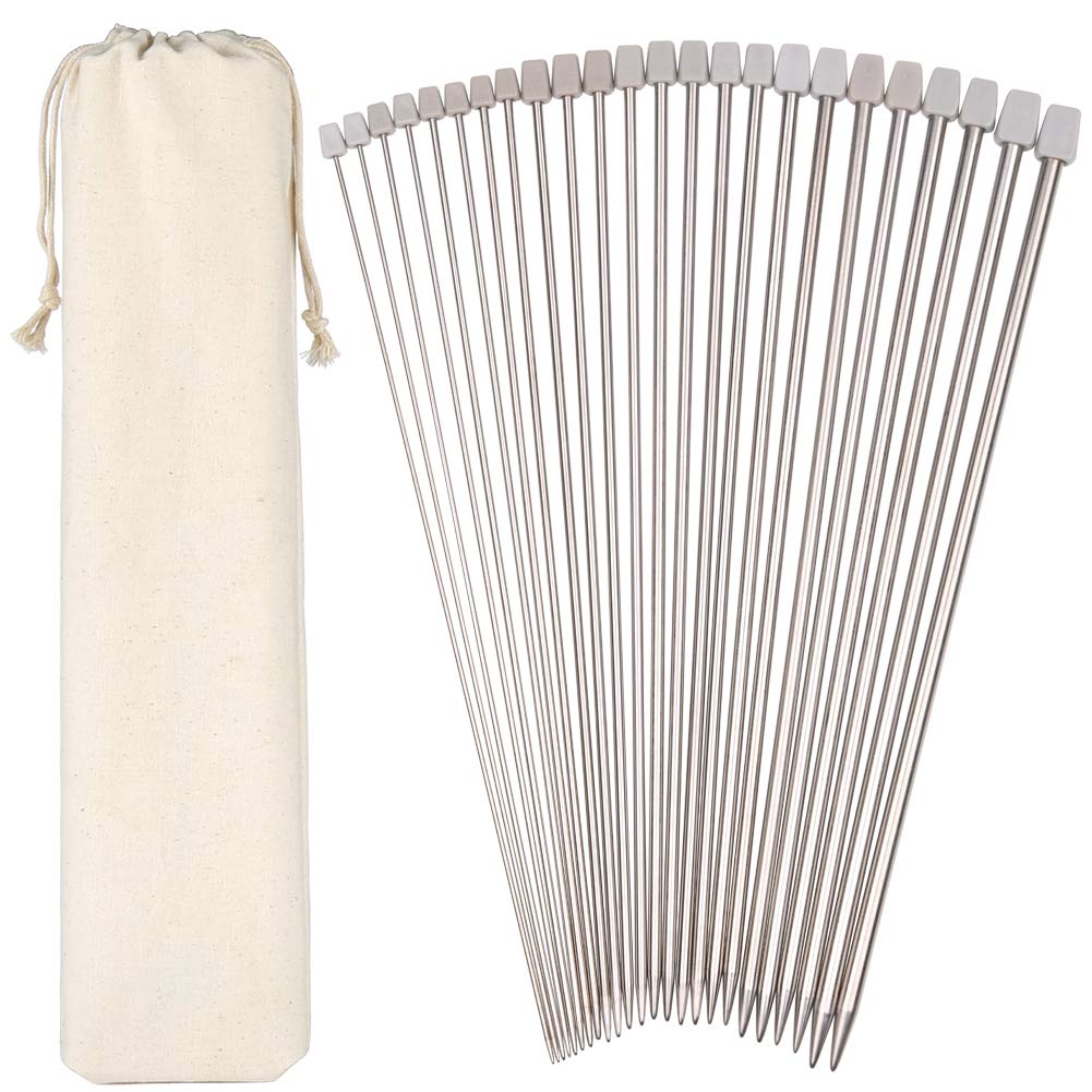 H&S 11 Pairs Stainless Steel Single-Pointed Knitting Needles Set, 2.0mm 2.5mm 3.0mm 3.5mm 4.0mm 4.5mm 5.0mm 5.5mm 6.0mm 7.0mm 8.0mm