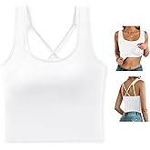 Feiersi Womens Shelf Bra Tank Tops Crossed Back Straps Basic Sleeveless Shirt