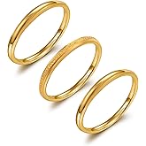 FPH 18K Gold Filled Stacking Rings for Women, Non-Tarnish Dainty 2mm Thin Ring Set, Wedding Engagement Stackable Jewelry Gift Size 6-10