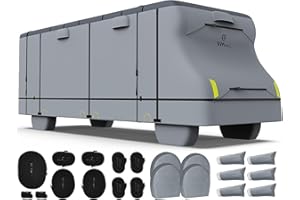 RVMasking 600D Top Class C RV Cover for 23'-26' Motorhome Rip-Stop Windproof RV Cover with 4 Tire Cover & Tongue Jack Cover, Gray