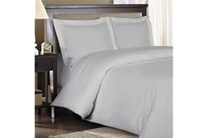 Whitecottonworld Alaskan King 132x120 Size Luxurious 1 Piece Duvet Cover with Zipper Closer & 7 Corner Ties 800 TC Pure Natural Cotton Soft & Cozy, Silver Grey Striped