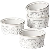 LE TAUCI Ramekins 4 oz, Ramiken for Creme Brulee, Lava Cake,Pudding, Souffle, Small Sauce Bowl,Ceramic Baking Dishes- 3.8 inc