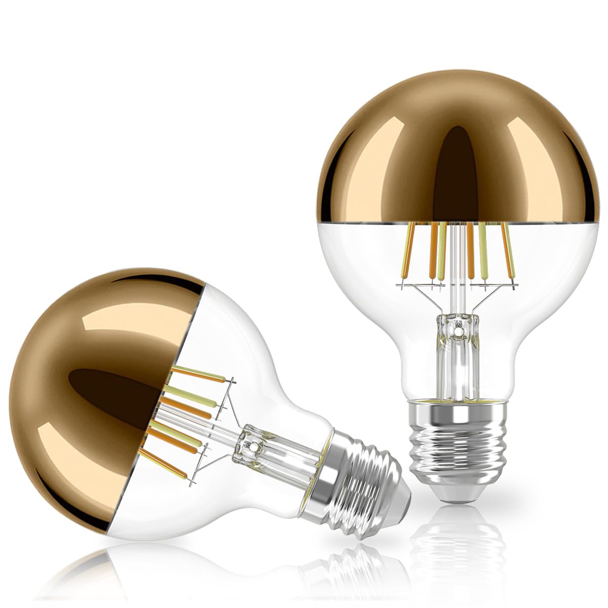 Vanpus E27 Light Bulb 6W Half Chrome Light Bulb No Flicker,Vintage Edison Screw LED Bulbs Warm White 2700K, 60w Equivalent Energy Saver ，G80 Golden Half-Plated Lamp Bulb， Dimmable (Pack of 2) — image 1