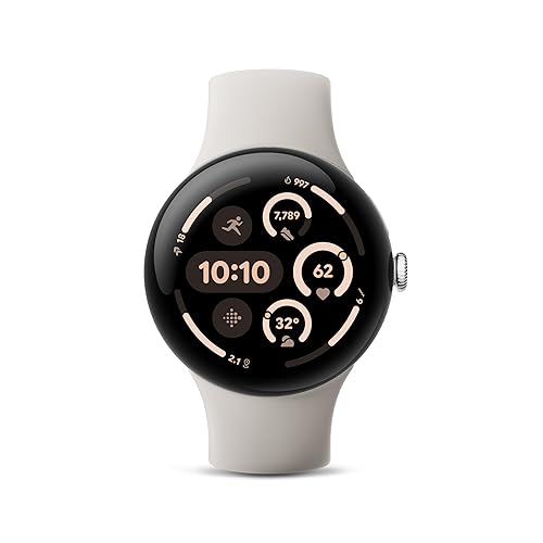 Google Pixel Watch 3 (45mm) 2024 Model - Android Smartwatch, Heart Rate Tracking, Fitbit Advanced Running, Fitness Insights, 24-Hour Battery - Polished Silver Aluminum Case - Porcelain Band - Wi-Fi