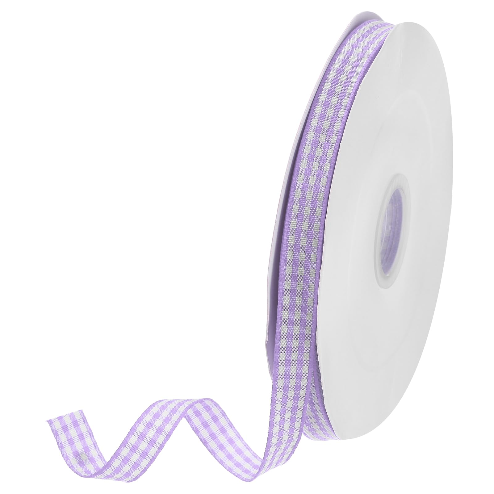 DMiotech 3/8 Inch 50 Yards Gingham Ribbon, Checkered Ribbon Plaid Ribbon for Gift Wrapping Decoration Art Craft DIY, Light Purple and White — image 1