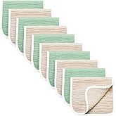 Synrroe Burp Cloths Large, Muslin Burp Cloths for Baby Girls and Boys, Pack of 10 Extra Absorbent and Soft Muslin, 6 Layers 20 by 10 Inches 100% Cotton (Brown-Green 10 Pack)