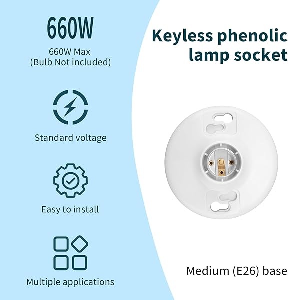 4PCS MEDIUM BASE E26 LAMPHOLDER, 660W 250V KEYLESS TOP LAMP HOLDER CEILING PHENOLIC LIGHT BULB SOCKET INCANDESCENT FLUORESCENT CFL PART ACCESSORIES, WHITE