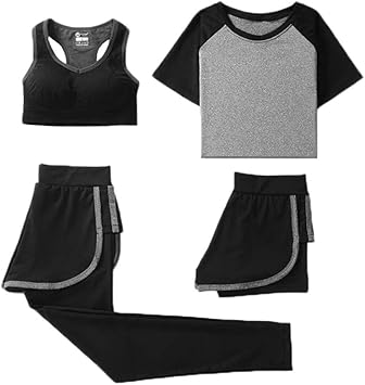 Amazon Co Jp レディースジムウェアワークアウトスポーツ4点セットランニングウェア スポーツ アウトドア