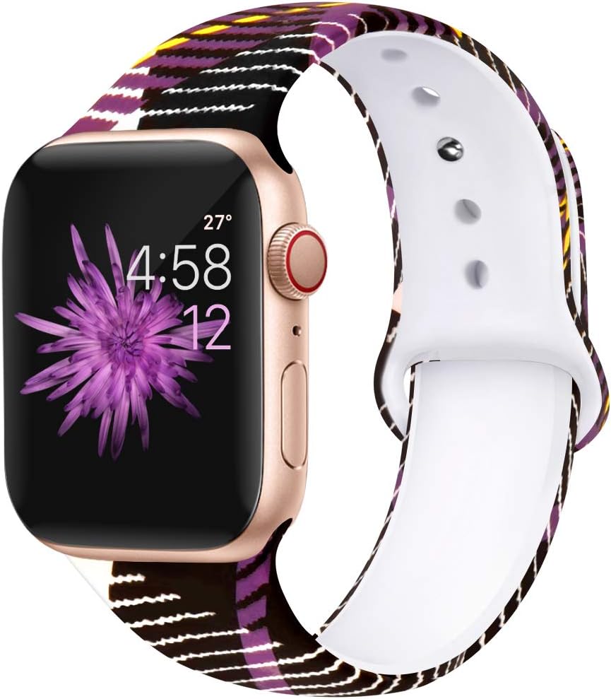 Kaome Floral Bands Compatible with App le Watch Band 38mm 40mm 42mm 44mm, Soft Silicone Fadeless Pattern Printed Replacement Strap Bands for Women, Compatible with iWatch Series 5/4/3/2/1, S/M M/L