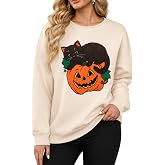 zarmfly Women Halloween Sweatshirts Pumpkin Face Dancing Skeleton Shirt Long Sleeve Sweater Funny Graphic Pullover