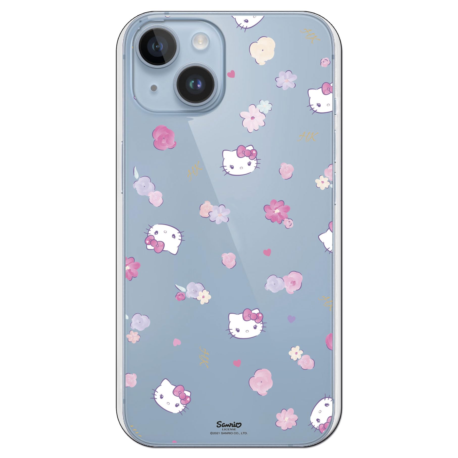 Personalaizer iPhone 15 Plus Case with Hello Kitty and Flower Pattern - Kawaii Style - Flexible TPU Silicone Case Transparent