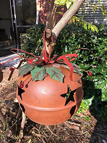 Red Metal Hanging Jingle Bell Decoration 12"H, Rustic Cut-outs Star Metal Xmas Decorative Jingle Bell Ornament ,Metal Ribbon Festive Rustic Holiday Jingle Bell Christmas Tree Sled Decoration (Large) - Thumbnail 4