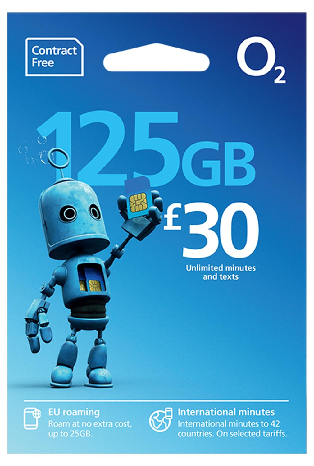 O2 SIM Card UK & EUROPE PREPAID PAYG £30 Bundle 125GB data, unlimited minutes & texts