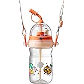 bc babycare 17oz Kids Water Bottle Cute Kid Straw Bottles for School Spill Proof Toddler Cups with Soft Silicone Straw and Adjustable Strap BPA-Free Orange